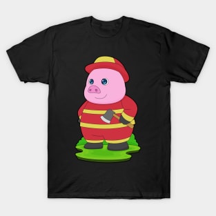 Pig Firefighter Axe Fire department T-Shirt